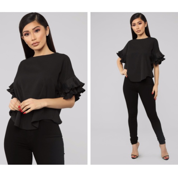 Black Ruffled Sleeve Dress Shirt